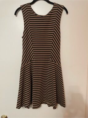 Free People Black and Brown Striped Sleeveless Mini Dress Skater